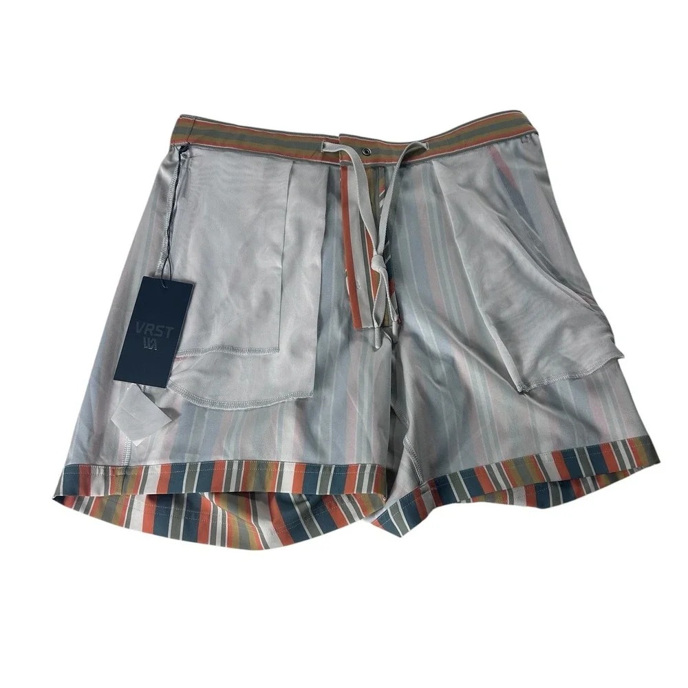 NWT VRST Mens Relaxed Fit Striped Hybrid Shorts Orange Blue UV Protection Size M